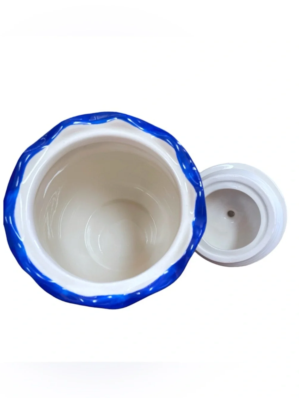 Hand Painted Blue White Ceramic Kitchen Canister Storage Jar w/ Lid 6” Tall